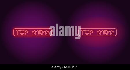 Neon Banner der Top 10, das Beste. Vector Illustration des roten Neon Top 10 Inschrift aus Neon auf dem dunklen Hintergrund skizziert, mit Hintergrundbeleuchtung Stock Vektor