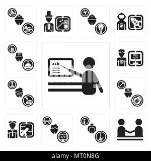 Satz von 13 Einfache editierbare Ikonen wie Lehrer, Human Resources, Zimmermädchen, Programmierer, Piloten, Mechaniker, Schriftsteller, Concierge kann für mobile verwendet werden, die Web-UI Stock Vektor