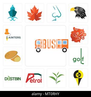 Satz von 13 Einfache editierbare Ikonen wie, Tea Leaf, Benzin, Mülleimer, Golf, Kartoffel, Kopf, Maler für mobile verwendet werden, die Web-UI Stock Vektor