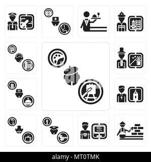Satz von 13 Einfache editierbare Ikonen wie Maler, Bauarbeiter, Programmierer, Pilot, Rentner, Priester, Concierge, Magier, Unterstützung kann verwendet werden, um f Stock Vektor