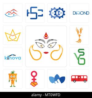 Satz von 13 Einfache editierbare Ikonen wie Durga, Bus, Adidas, superwoman, Mascot, Bvs, kinova, Anka, Krone kann für mobile verwendet werden, die Web-UI Stock Vektor