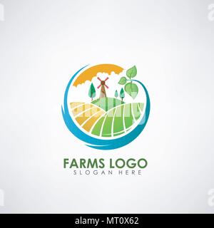 Bauernhof Konzept logo Vorlage. Etikett für natürliche Produkte vom Bauernhof. Vector Illustration Stock Vektor