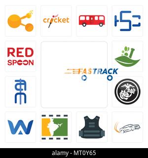 Satz von 13 Einfache editierbare Ikonen wie Fastrack, Drift, Body Armor, Bollywood, a&w, usmc, Ain, ayurvedische, Löffel auf die für mobile verwendet werden können, Web Stock Vektor