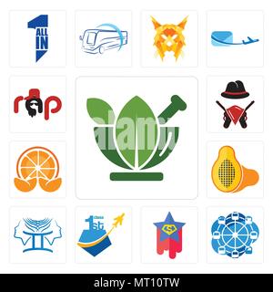 Satz von 13 Einfache editierbare Ikonen wie Ayurveda, Riesenrad, Superstar,, Papaya, Mandarin, ächtet, Rap für mobile verwendet werden, die Web-UI Stock Vektor