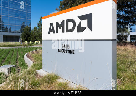 Santa Clara, Kalifornien - 26. April 2018: AMD Hauptsitz im Silicon Valley. AMD ist eine US-amerikanische Semiconductor entwickelt Computer Prozess Stockfoto