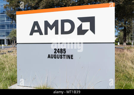 Santa Clara, Kalifornien - 26. April 2018: AMD Hauptsitz im Silicon Valley. AMD ist eine US-amerikanische Semiconductor entwickelt Computer Prozess Stockfoto