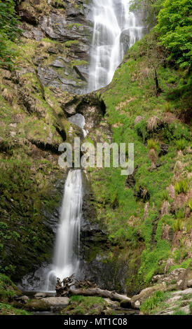 Hoher Wasserfall von Pistyll Rhaeadr in Wales Stockfoto