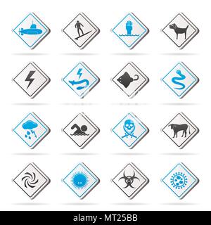 Warnzeichen für Gefahren im Meer, Ozean, Strand und Flüsse - Vektor Icon set 2 Stock Vektor