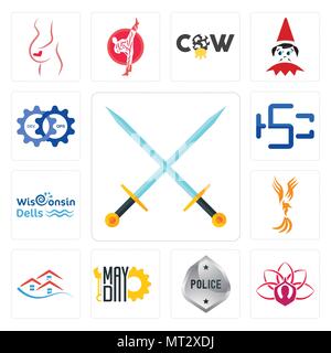 Satz von 13 Einfache editierbare Ikonen wie Excalibur, Lotus, generische Polizei, Mayday, emlak, Anka, Wisconsin Dells, HSC, devops Für mobile verwendet werden, wir Stock Vektor