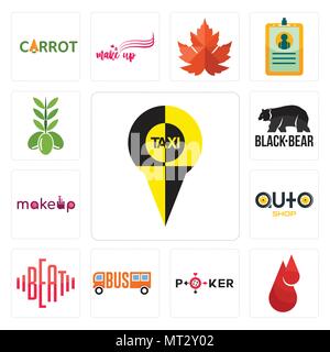 Satz von 13 Einfache editierbare Symbole wie Blutstropfen, Beat, Auto Shop, schwarzer Bär, Oliven für mobile verwendet werden, die Web-UI Stock Vektor