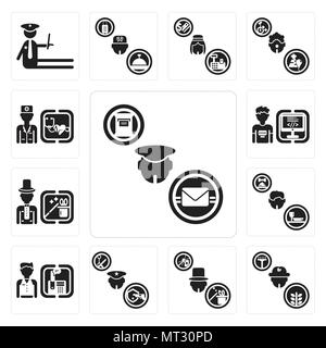 Satz von 13 Einfache editierbare Ikonen wie Postman, Landwirt, Magier, Polizist, Rezeptionist, Kellner, Programmierer, Arzt kann für mobile verwendet werden, die Web-UI Stock Vektor