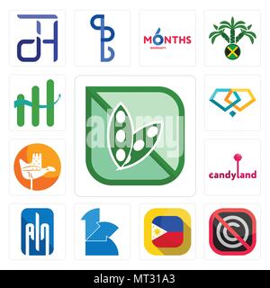 Satz von 13 Einfache editierbare Ikonen wie Soja frei, keine Urheberrechte, philippinische Flagge, 111, Ain, candyland, Chandigarh, Schmuck, kontinuierliche Verbesserung kann Stock Vektor