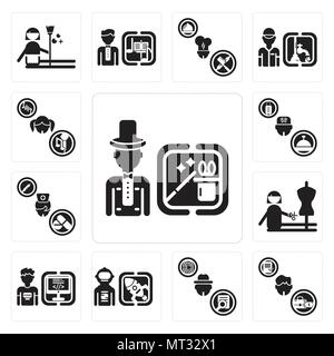 Satz von 13 Einfache editierbare Ikonen wie Magier, Manager, Detektiv, Spaceman, Programmierer, Schneiderin, Krankenschwester, Concierge, Sänger kann für mobil verwendet werden. Stock Vektor