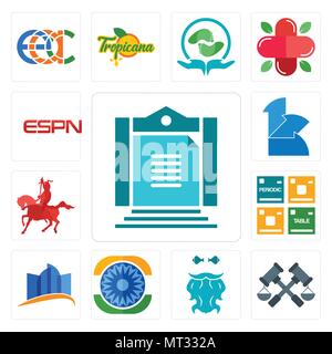 Satz von 13 Einfache editierbare Ikonen wie aturan, Justiz, bärtigen Fischer, Ashok Chakra, constraction, Periodensystem, Ritter zu Pferd, 111, es Stock Vektor