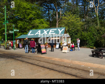 Laxey Bahnhof im Dorf von Laxey auf der Insel Man wichtigste Zwischenstation auf Manx Electric Railway und Talstation Snæfell montieren Stockfoto