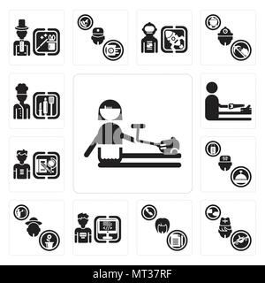 Satz von 13 Einfache editierbare Ikonen wie Reiniger, Stewardess, Sekretär, Programmierer, Gärtner, Hausmeister, Schüler, Tischler, Koch kann für Mobi verwendet werden. Stock Vektor