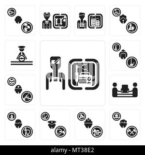 Satz von 13 Einfache editierbare Ikonen wie Schweißer, Holzfäller, Builder, Polizist, Priester, Mover, Soldat, Zimmermädchen, Treiber für mobile verwendet werden, die Web-UI Stock Vektor