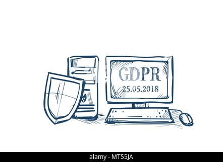 Schutz von Sicherheit und Schutz der persönlichen Daten auf dem Computer Allgemeine Datenschutzverordnung BIPR Konzept hand Zeichnung Stock Vektor