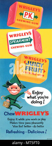 1954 britischen Werbung für Wrigley's Kaugummi. Stockfoto