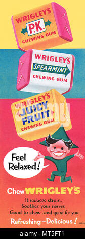 1954 britischen Werbung für Wrigley's Kaugummi. Stockfoto