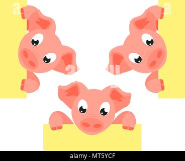 Bunte cartoon Schweinehaltungsbetrieb Poster Set Stock Vektor