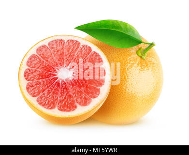 Isolierte grapefruits. Schneiden rosa Grapefruits auf weißem Hintergrund mit Freistellungspfad isoliert Stockfoto