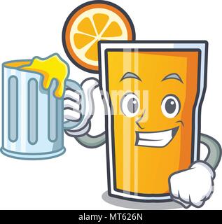 Mit Saft Orangensaft Maskottchen Karikatur Stock Vektor