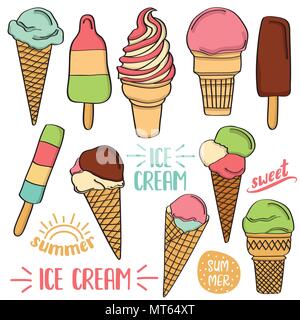Doodle Eis Sammlung auf weißem Hintergrund, Vektor Format Stock Vektor
