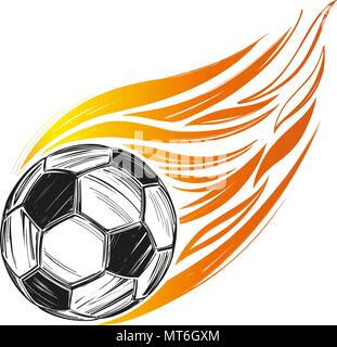 Fußball, Fußball Flamme, Sport Spiel, Emblem zeichen Hand gezeichnet Vektor-illustration Skizze Stock Vektor