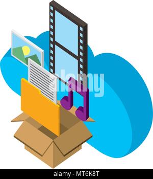 Cloud Storage box Ordner Music Photo social media isometrische Vector Illustration Stock Vektor