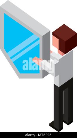 Geschäftsmann anheben Schild isometrische avatar Charakter Vector Illustration Design Stock Vektor