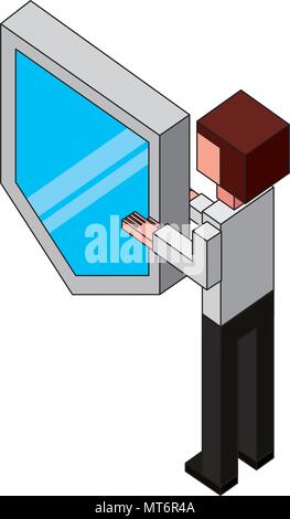 Rückansicht Mann mit Schirm Schutz siometric Vector Illustration Stock Vektor