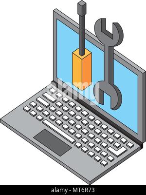Laptop mit Support Tools Technologie isometrische Vector Illustration Stock Vektor