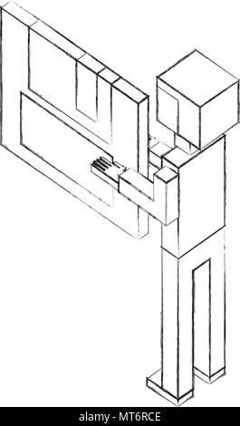 Rückansicht Geschäftsmann mit Diskette in Händen isometrische Vektor-illustration Skizze Stock Vektor