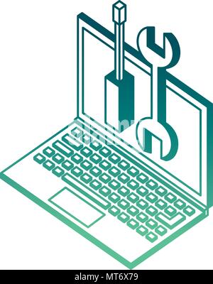 Laptop mit Support Tools Technologie isometrische Vector Illustration Stock Vektor