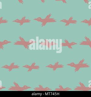 Vektor nahtlose Cartoon Muster mit rosa Skizze Krähen auf Blau für Druck-, Textil-, gebunden, Tasche, Tasse Stock Vektor