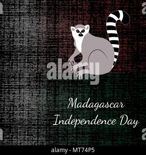 Tag der Unabhängigkeit in Madagaskar. 26. Juni. Konzept der ein nationaler Feiertag. Flagge Madagaskar, Lemur, Grunge dunkle Textur Stock Vektor