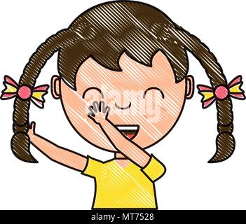 Cartoon glückliches Mädchen mit Zöpfen auf weißem Hintergrund, Vector Illustration Stock Vektor