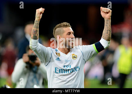 Kiew, Ukraine. 26 Mai, 2018. Sergio Ramos von Real Madrid in der Champions League Fußball Spiel zwischen Real Madrid und Liverpool an der NSC Olympiastadion Credit: Alexandr Gusew/Pacific Press/Alamy leben Nachrichten Stockfoto