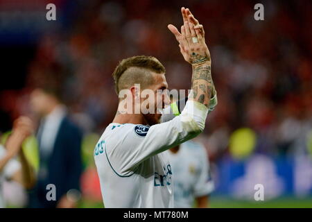 Kiew, Ukraine. 26 Mai, 2018. Sergio Ramos von Real Madrid in der Champions League Fußball Spiel zwischen Real Madrid und Liverpool an der NSC Olympiastadion Credit: Alexandr Gusew/Pacific Press/Alamy leben Nachrichten Stockfoto