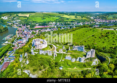 Chateau Gaillard, einem zerstörten mittelalterlichen Burg in Les Andelys Stadt - Normandie, Frankreich Stockfoto