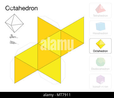 Oktaeder platonischen solide Vorlage. Papier Modell eines Oktaeders, einer der fünf Platonischen Körper, ein dreidimensionales handwerkliche Arbeit zu machen. Stockfoto