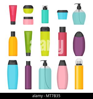 Der Vektor Flachbild bunte kosmetische Flaschen Stock Vektor