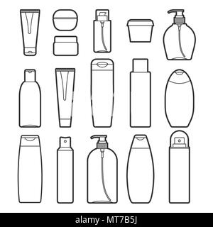 Der Vektor kosmetische Flaschen line style Icons Stock Vektor