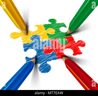 Autism Bewußtsein Entwicklungsstörung puzzle Kinder-Symbol als eine autistische Symbol wie Puzzleteile mit Farbe Bleistift gezeichnet wird. Stockfoto