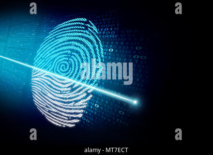 Security Scan und Cybersicherheit Authentifizierung als Biometrie Anerkennung und Access Technologie Konzept in einer 3D-Darstellung. Stockfoto