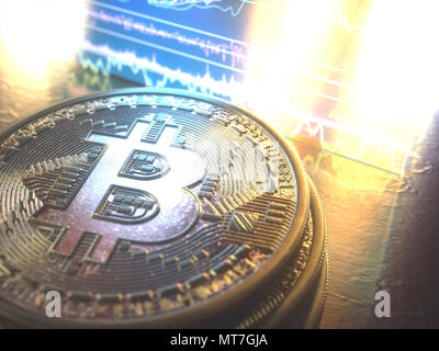 3D-Darstellung. Cryptocurrency bitcoin Geschäft. Cryptocurrency digitales Geld. Global Business Network Markt, moderne Währungsumtausch Peer-to-Peer. Stockfoto