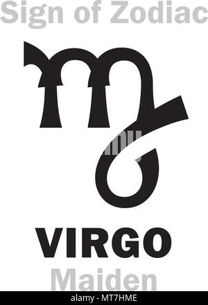 Astrologie-Alphabet: Zeichen des Tierkreises VIRGO (Jungfrau). Hieroglyphen Charakter Zeichen (einzelnes Symbol). Stock Vektor