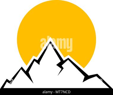 Berg Symbol mit gelben Sonne. Stock Vektor