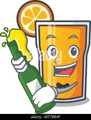 Mit bier Orangensaft Maskottchen Karikatur Stock Vektor